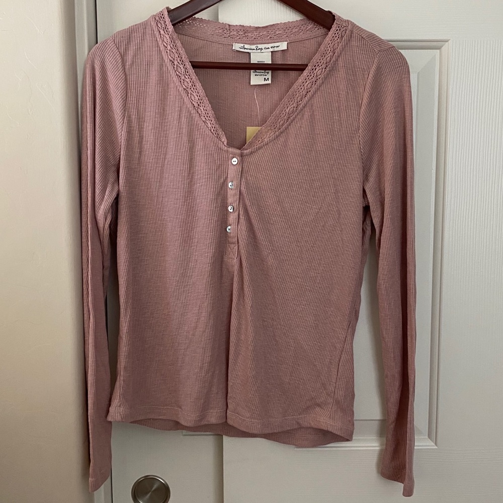 American Rag Mauve Ribbed Long Sleeve Top Medium